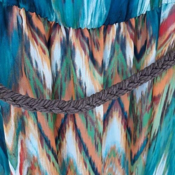 Bisou Bisou Mini Dress 12 Turquoise Sleeveless High Low Ruffle Southwestern - Picture 4 of 10